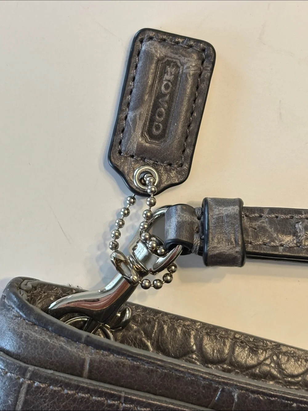 Coach Grey Madison Leather Embossed Croc Zip Wristlet